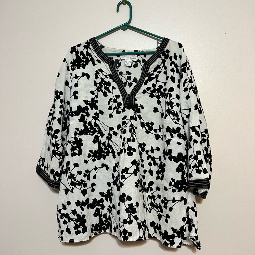 Plus Size Floral Linen Blouse Size 2X